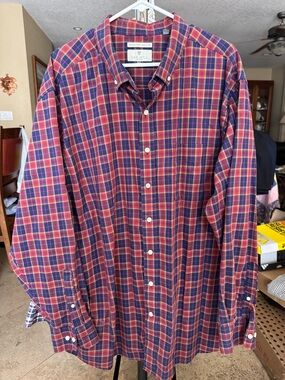 Men’s Maroon & Blue Plaid Button-Down Shirt